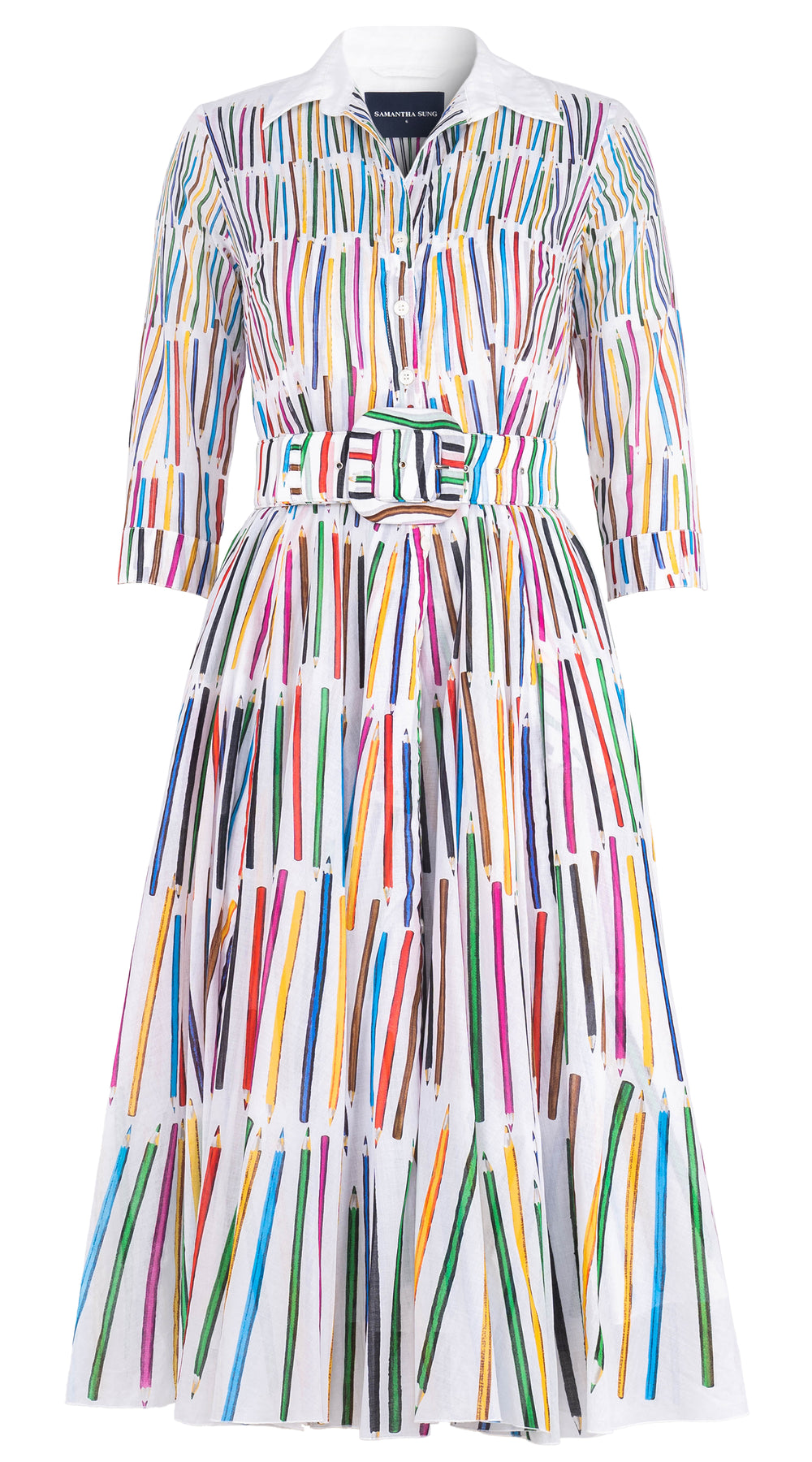 Aster Dress Shirt Collar 3/4 Sleeve Midi Length Musola (Prisma Pencil Degradation)