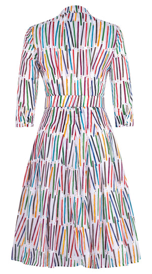 Audrey Dress #4 Shirt Collar 3/4 Sleeve Long Length Cotton Musola (Prisma Pencil All Over Big)