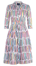 Audrey Dress #4 Shirt Collar 3/4 Sleeve Long Length Cotton Musola (Prisma Pencil All Over Big)