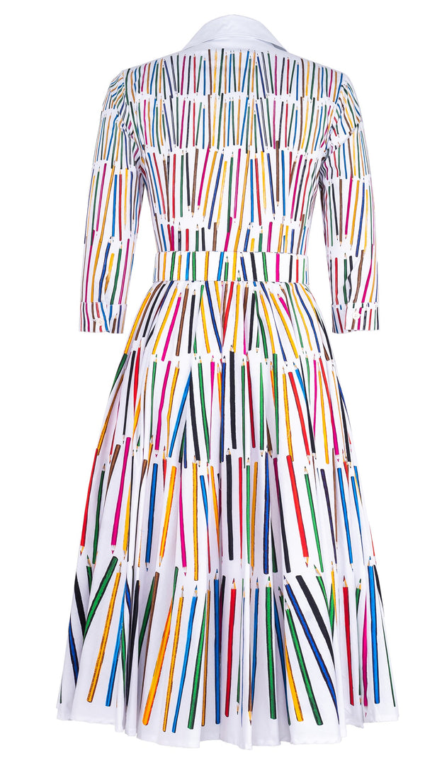 Abelia Dress Shirt Collar 3/4 Sleeve Midi Length Cotton Stretch (Prisma Pencil Degradation)