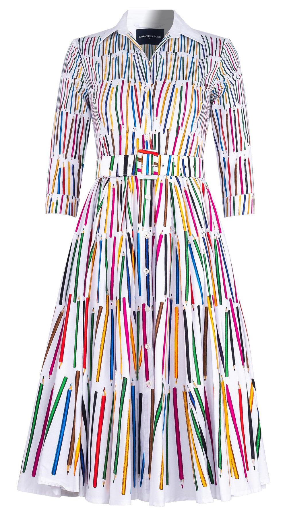 Abelia Dress Shirt Collar 3/4 Sleeve Midi Length Cotton Stretch (Prisma Pencil Degradation)