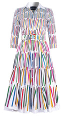 Abelia Dress Shirt Collar 3/4 Sleeve Midi Length Cotton Stretch (Prisma Pencil Degradation)