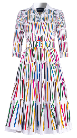 Abelia Dress Shirt Collar 3/4 Sleeve Midi Length Cotton Stretch (Prisma Pencil Degradation)