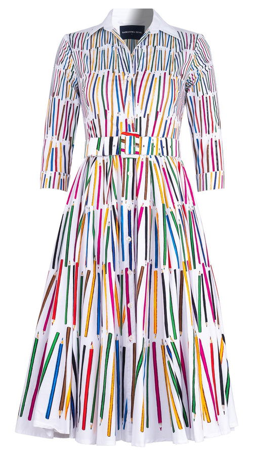 Abelia Dress Shirt Collar 3/4 Sleeve Midi Length Cotton Stretch (Prisma Pencil Degradation)