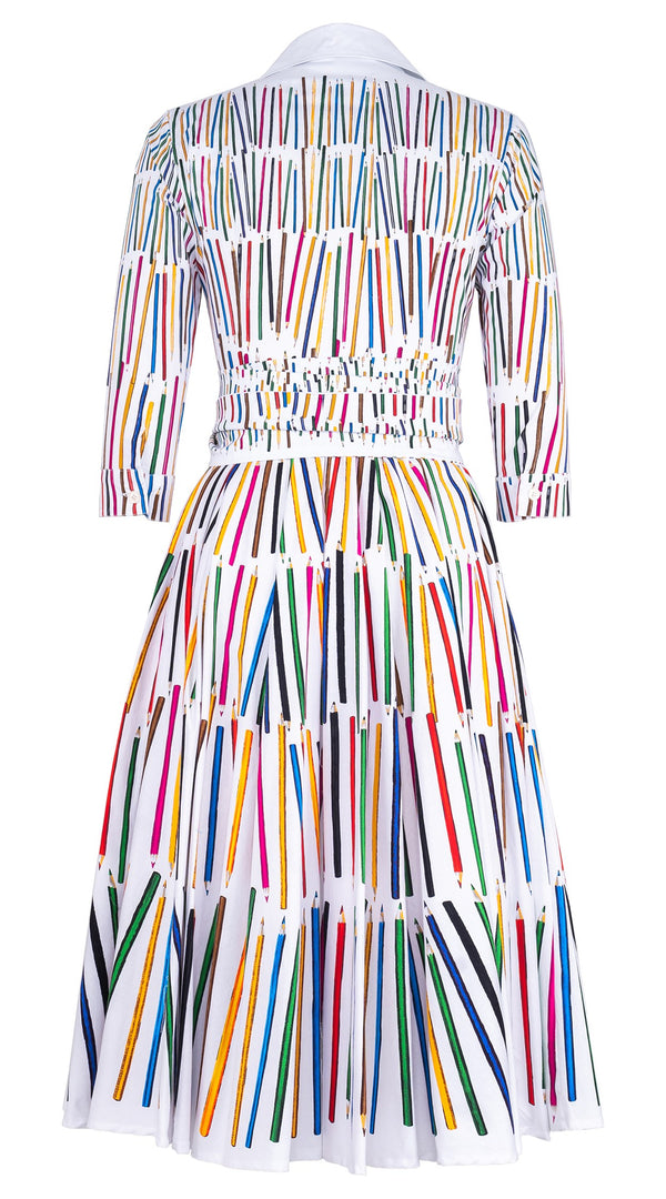 Abelia Dress Shirt Collar 3/4 Sleeve Midi Length Cotton Stretch (Prisma Pencil Degradation)