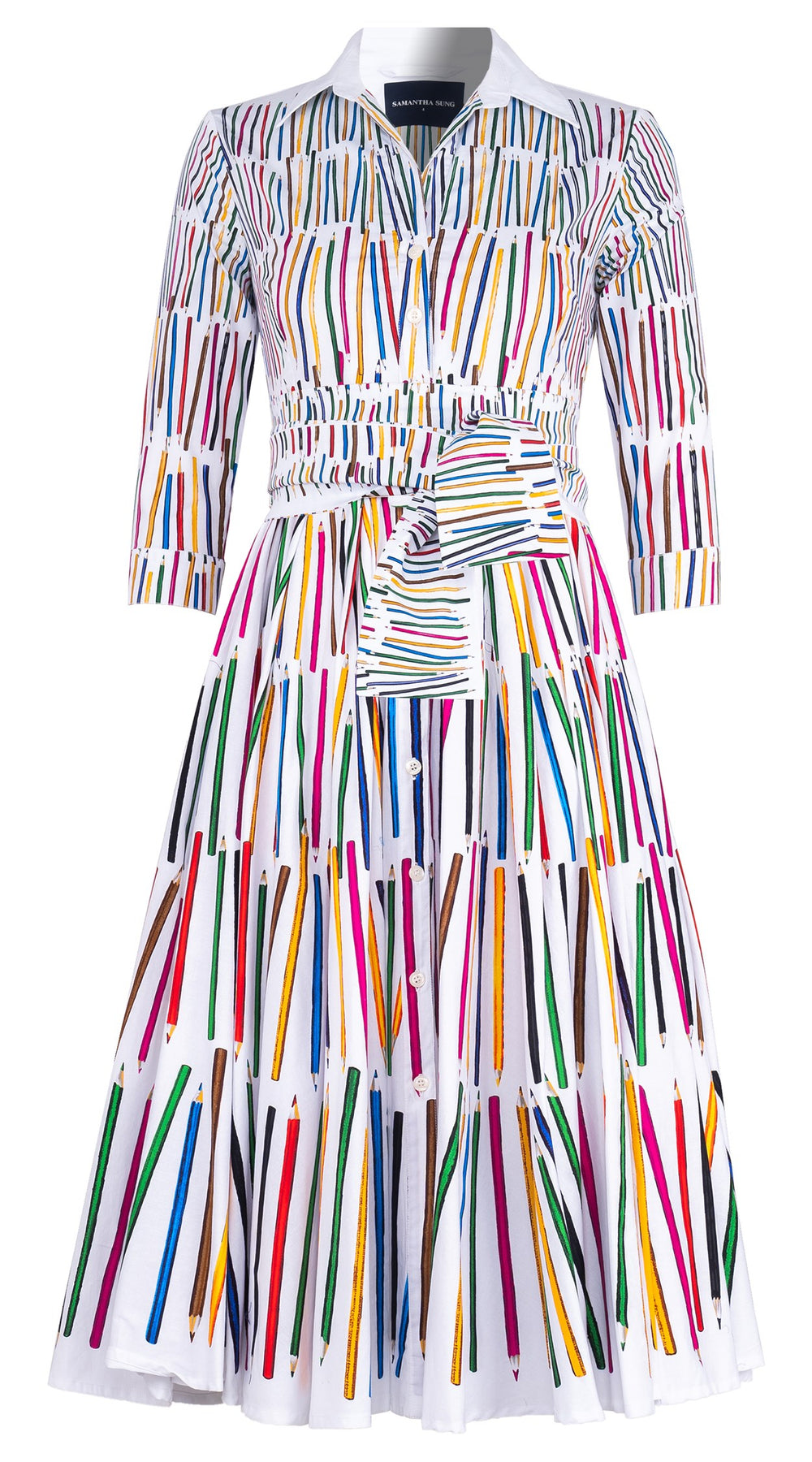 Abelia Dress Shirt Collar 3/4 Sleeve Midi Length Cotton Stretch (Prisma Pencil Degradation)