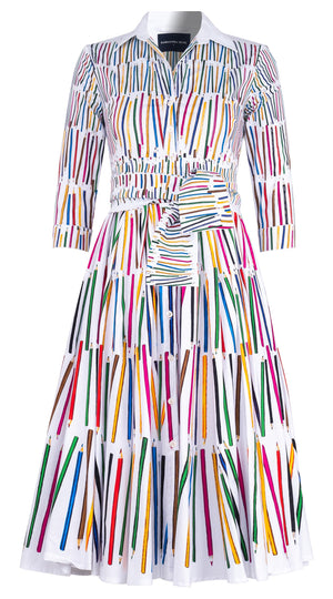 Abelia Dress Shirt Collar 3/4 Sleeve Midi Length Cotton Stretch (Prisma Pencil Degradation)