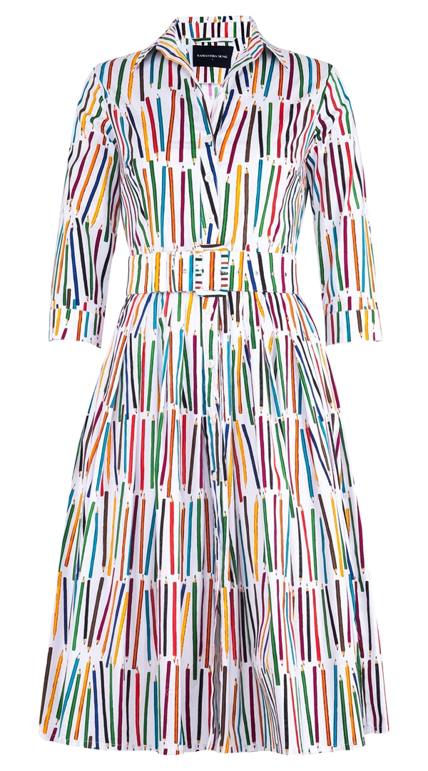 Audrey Dress #2 Shirt Collar 3/4 Sleeve Long Length Cotton Stretch (Prisma Pencil)