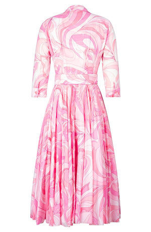 Aster Dress Shirt Collar 3/4 Sleeve Midi Length Cotton Musola (Pucciesque Graphic)