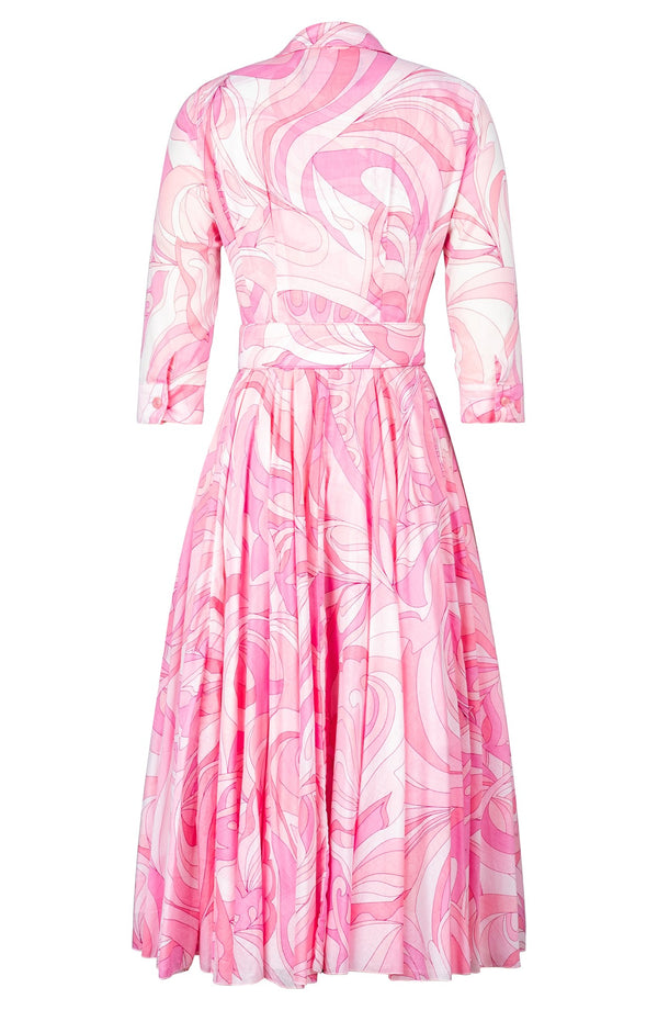 Aster Dress Shirt Collar 3/4 Sleeve Midi Length Cotton Musola (Pucciesque Graphic)