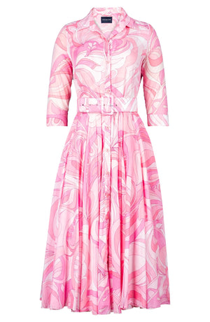 Aster Dress Shirt Collar 3/4 Sleeve Midi Length Cotton Musola (Pucciesque Graphic)