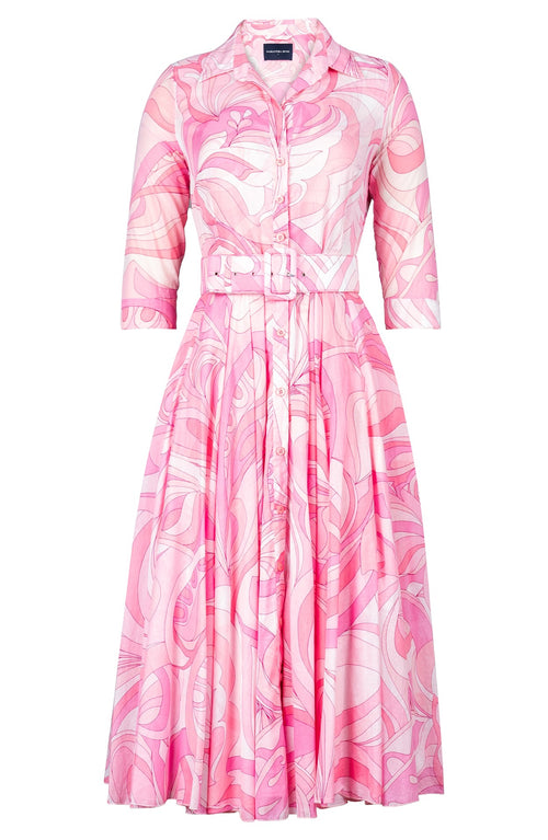 Aster Dress Shirt Collar 3/4 Sleeve Midi Length Cotton Musola (Pucciesque Graphic)