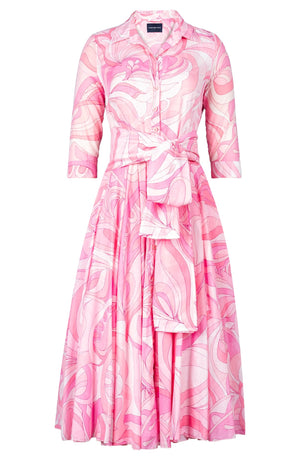 Aster Dress Shirt Collar 3/4 Sleeve Midi Length Cotton Musola (Pucciesque Graphic)