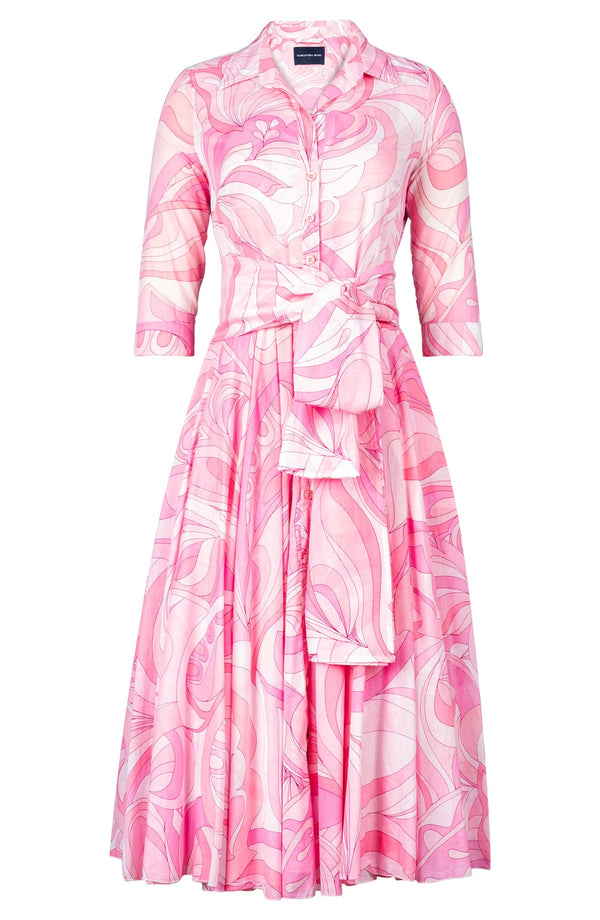 Aster Dress Shirt Collar 3/4 Sleeve Midi Length Cotton Musola (Pucciesque Graphic)