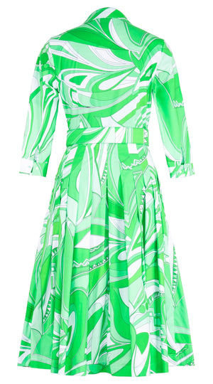 Audrey Dress #2 Shirt Collar 3/4 Sleeve Long Length Cotton Poplin (Pucciesque Africani)