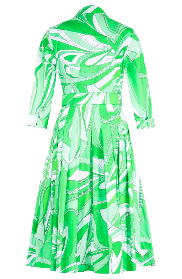 Audrey Dress #2 Shirt Collar 3/4 Sleeve Long Length Cotton Poplin (Pucciesque Africani)