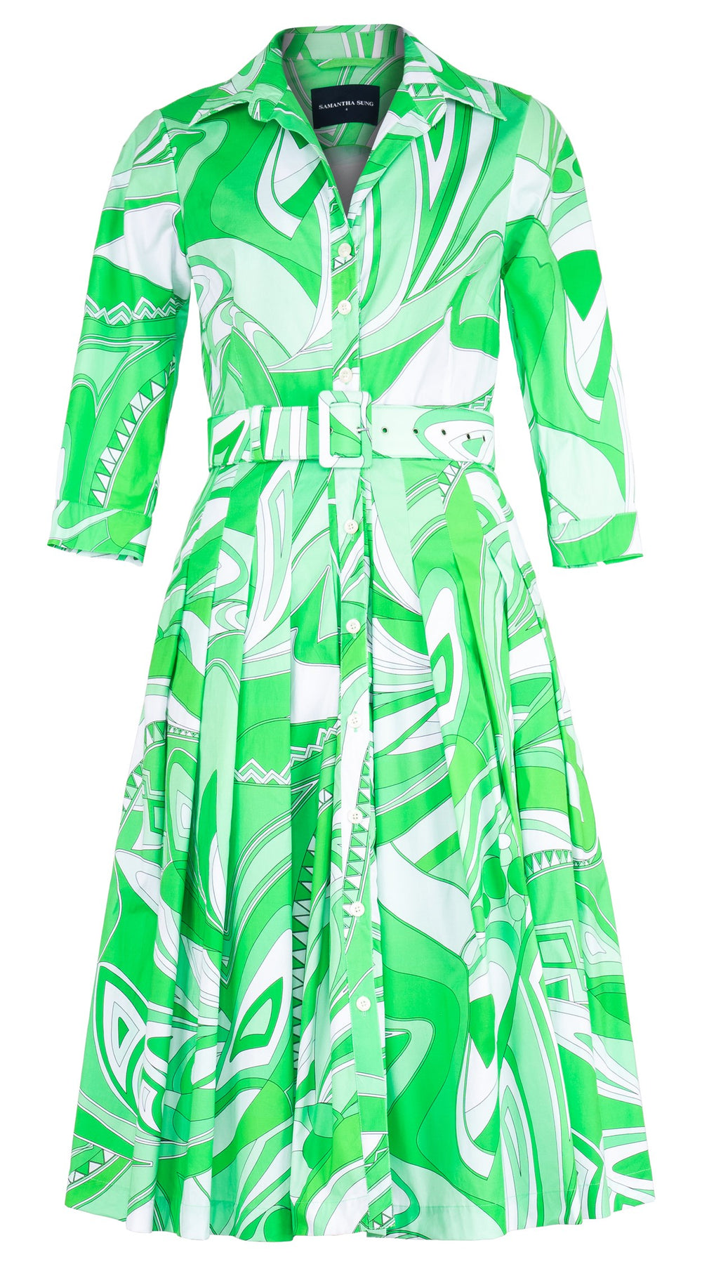 Audrey Dress #2 Shirt Collar 3/4 Sleeve Long Length Cotton Poplin (Pucciesque Africani)