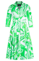 Audrey Dress #2 Shirt Collar 3/4 Sleeve Long Length Cotton Poplin (Pucciesque Africani)