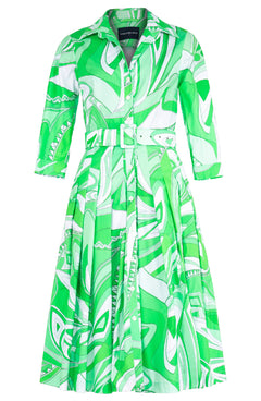 Audrey Dress #2 Shirt Collar 3/4 Sleeve Long Length Cotton Poplin (Pucciesque Africani)