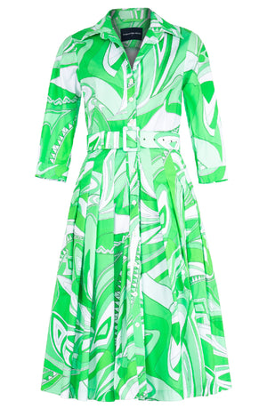 Audrey Dress #2 Shirt Collar 3/4 Sleeve Long Length Cotton Poplin (Pucciesque Africani)