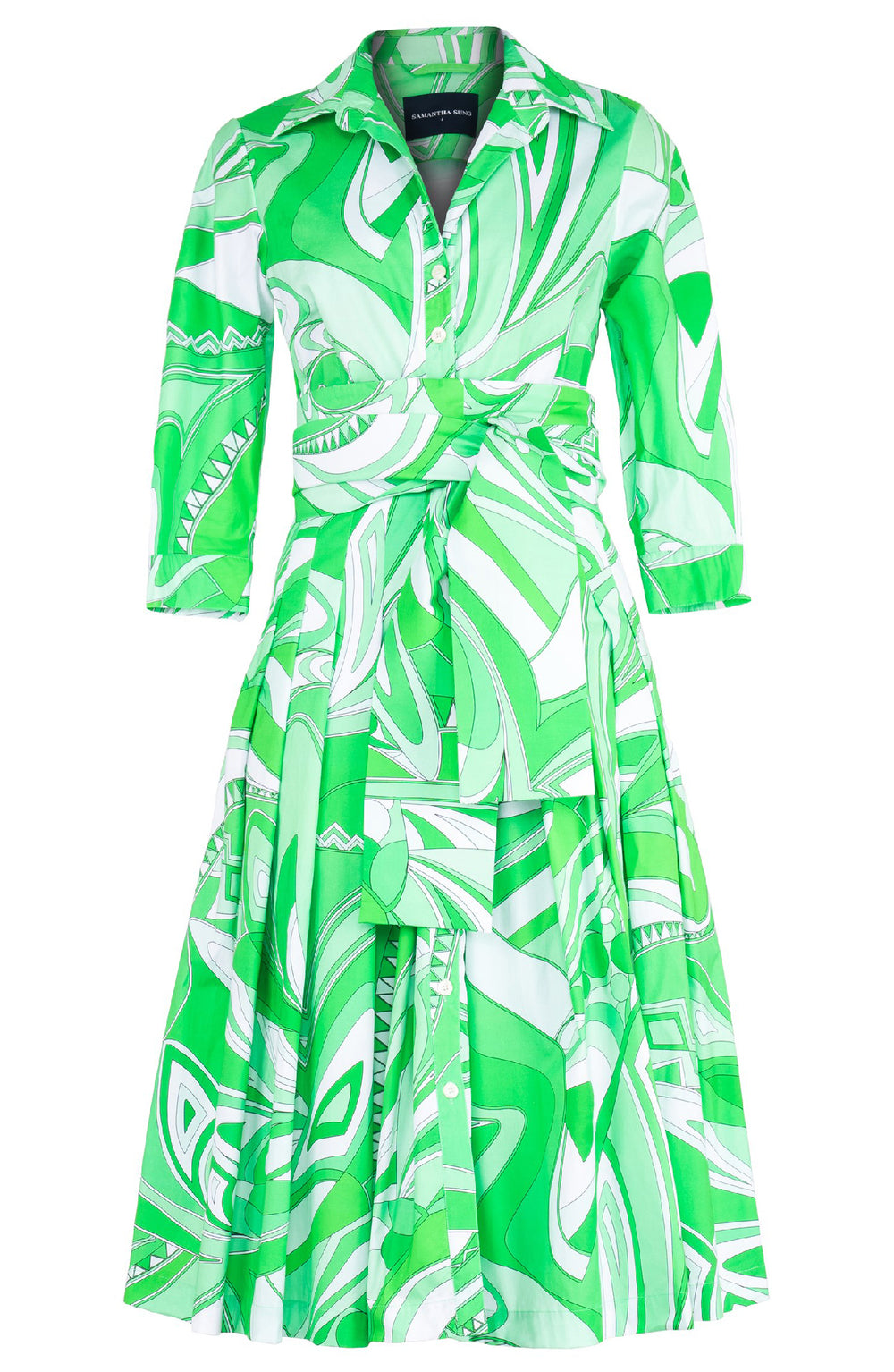 Audrey Dress #2 Shirt Collar 3/4 Sleeve Long Length Cotton Poplin (Pucciesque Africani)