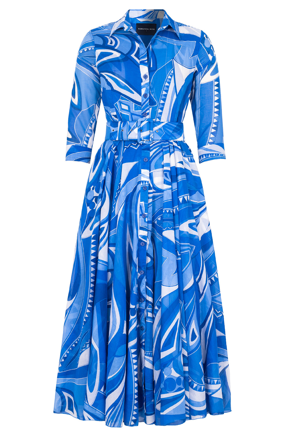 Aster Dress Shirt Collar 3/4 Sleeve Midi Plus Length Cotton Musola (Pucciesque Africani)