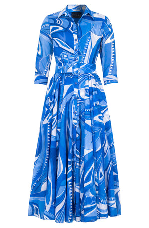 Aster Dress Shirt Collar 3/4 Sleeve Midi Plus Length Cotton Musola (Pucciesque Africani)