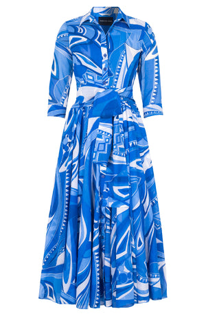 Aster Dress Shirt Collar 3/4 Sleeve Midi Plus Length Cotton Musola (Pucciesque Africani)