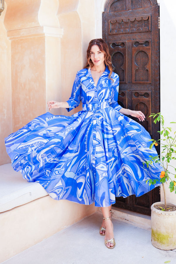 Aster Dress Shirt Collar 3/4 Sleeve Midi Length Cotton Musola (Pucciesque Africani)