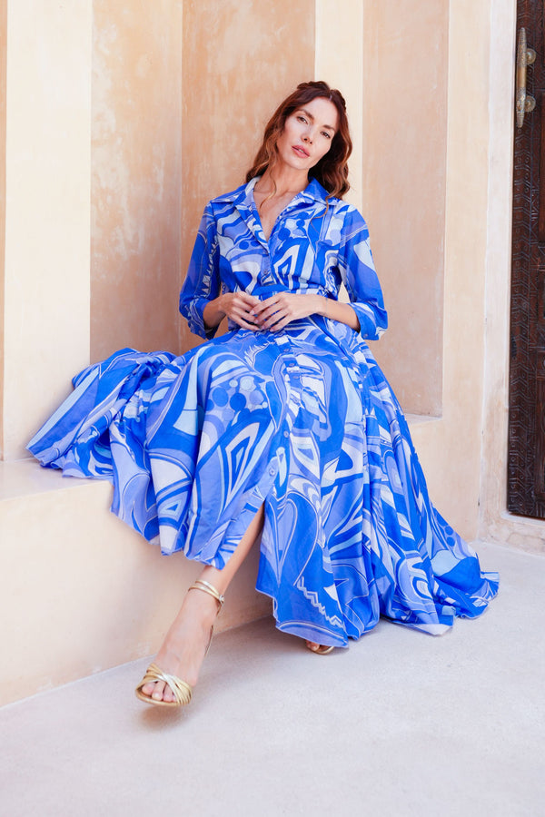 Aster Dress Shirt Collar 3/4 Sleeve Midi Length Cotton Musola (Pucciesque Africani)