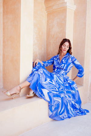 Aster Dress Shirt Collar 3/4 Sleeve Midi Length Cotton Musola (Pucciesque Africani)