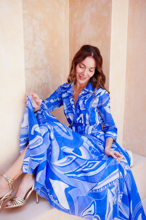 Aster Dress Shirt Collar 3/4 Sleeve Midi Length Cotton Musola (Pucciesque Africani)