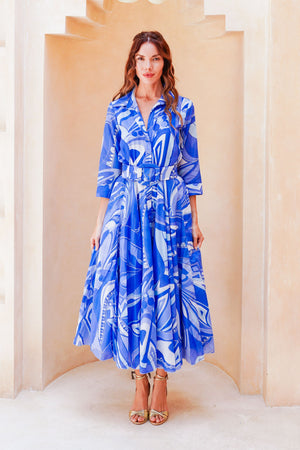 Aster Dress Shirt Collar 3/4 Sleeve Midi Length Cotton Musola (Pucciesque Africani)