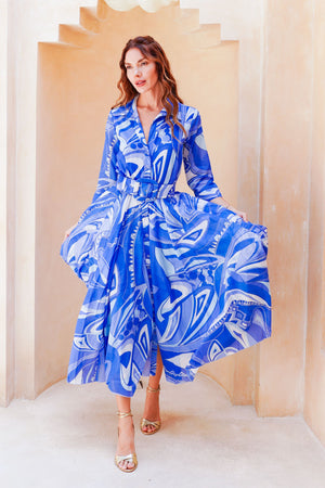 Aster Dress Shirt Collar 3/4 Sleeve Midi Length Cotton Musola (Pucciesque Africani)