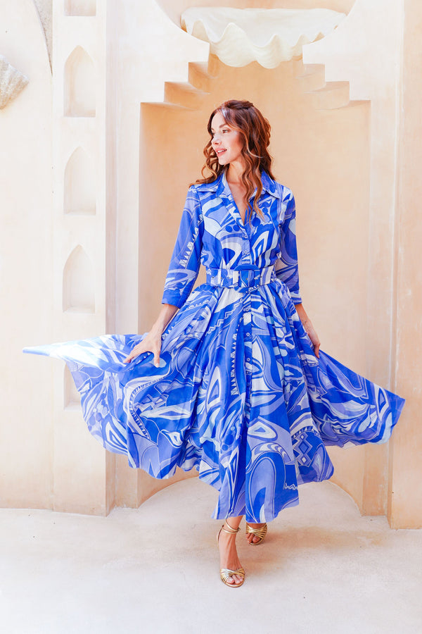 Aster Dress Shirt Collar 3/4 Sleeve Midi Length Cotton Musola (Pucciesque Africani)