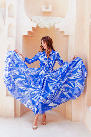 Aster Dress Shirt Collar 3/4 Sleeve Midi Length Cotton Musola (Pucciesque Africani)