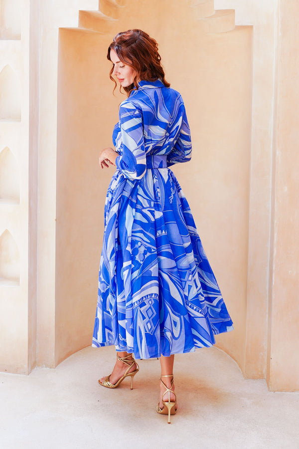 Aster Dress Shirt Collar 3/4 Sleeve Midi Length Cotton Musola (Pucciesque Africani)