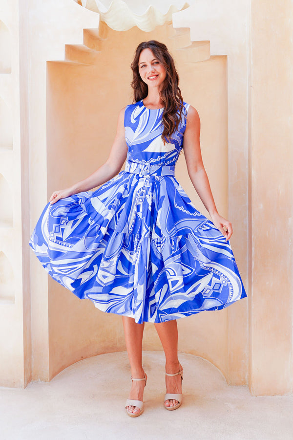 Aster Dress Shirt Collar 3/4 Sleeve Midi Length Cotton Musola (Pucciesque Africani)