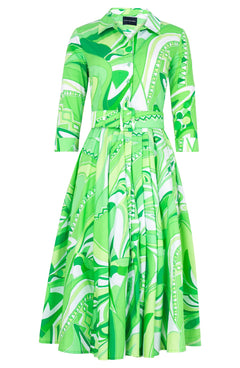 Laurent Dress Shirt Collar 3/4 Sleeve Midi Length Cotton Stretch (Pucciesque Africani)