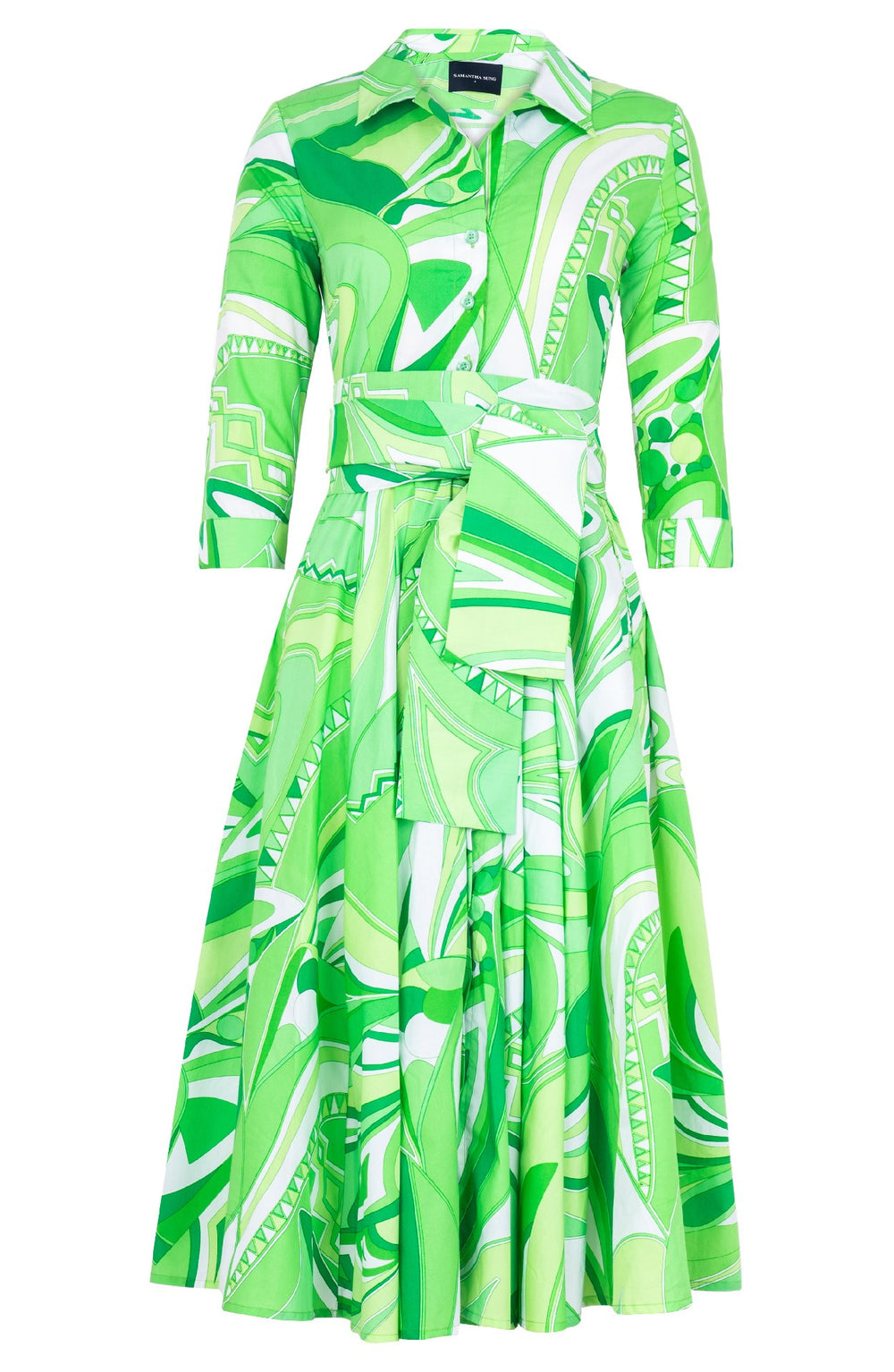 Laurent Dress Shirt Collar 3/4 Sleeve Midi Length Cotton Stretch (Pucciesque Africani)