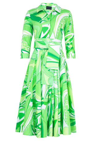 Laurent Dress Shirt Collar 3/4 Sleeve Midi Length Cotton Stretch (Pucciesque Africani)