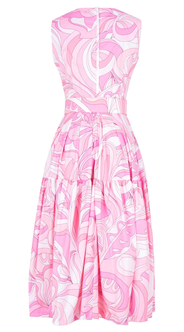 Rose Dress Crew Neck Sleeveless Midi Length Cotton Stretch (Pucciesque Graphic)