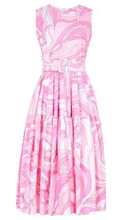 Rose Dress Crew Neck Sleeveless Midi Length Cotton Stretch (Pucciesque Graphic)