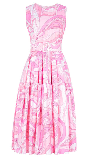 Rose Dress Crew Neck Sleeveless Midi Length Cotton Stretch (Pucciesque Graphic)