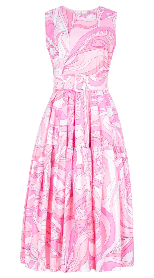Rose Dress Crew Neck Sleeveless Midi Length Cotton Stretch (Pucciesque Graphic)