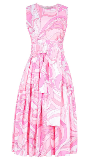 Rose Dress Crew Neck Sleeveless Midi Length Cotton Stretch (Pucciesque Graphic)