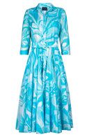 Aster Dress Shirt Collar 3/4 Sleeve Midi Length Cotton Musola (Pucciesque Graphic)