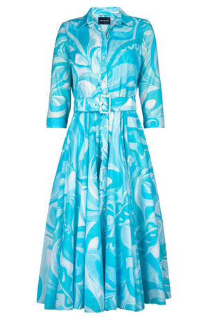 Aster Dress Shirt Collar 3/4 Sleeve Midi Length Cotton Musola (Pucciesque Graphic)