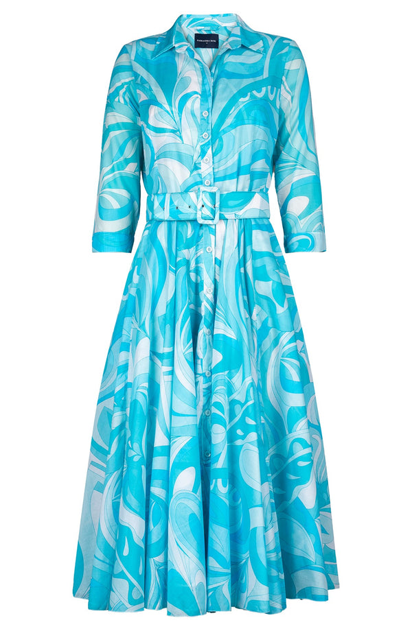 Aster Dress Shirt Collar 3/4 Sleeve Midi Length Cotton Musola (Pucciesque Graphic)