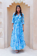 Eva Dress Crew Neck 3/4 Sleeve Maxi Length Cotton Musola (Pucciesque Graphic)